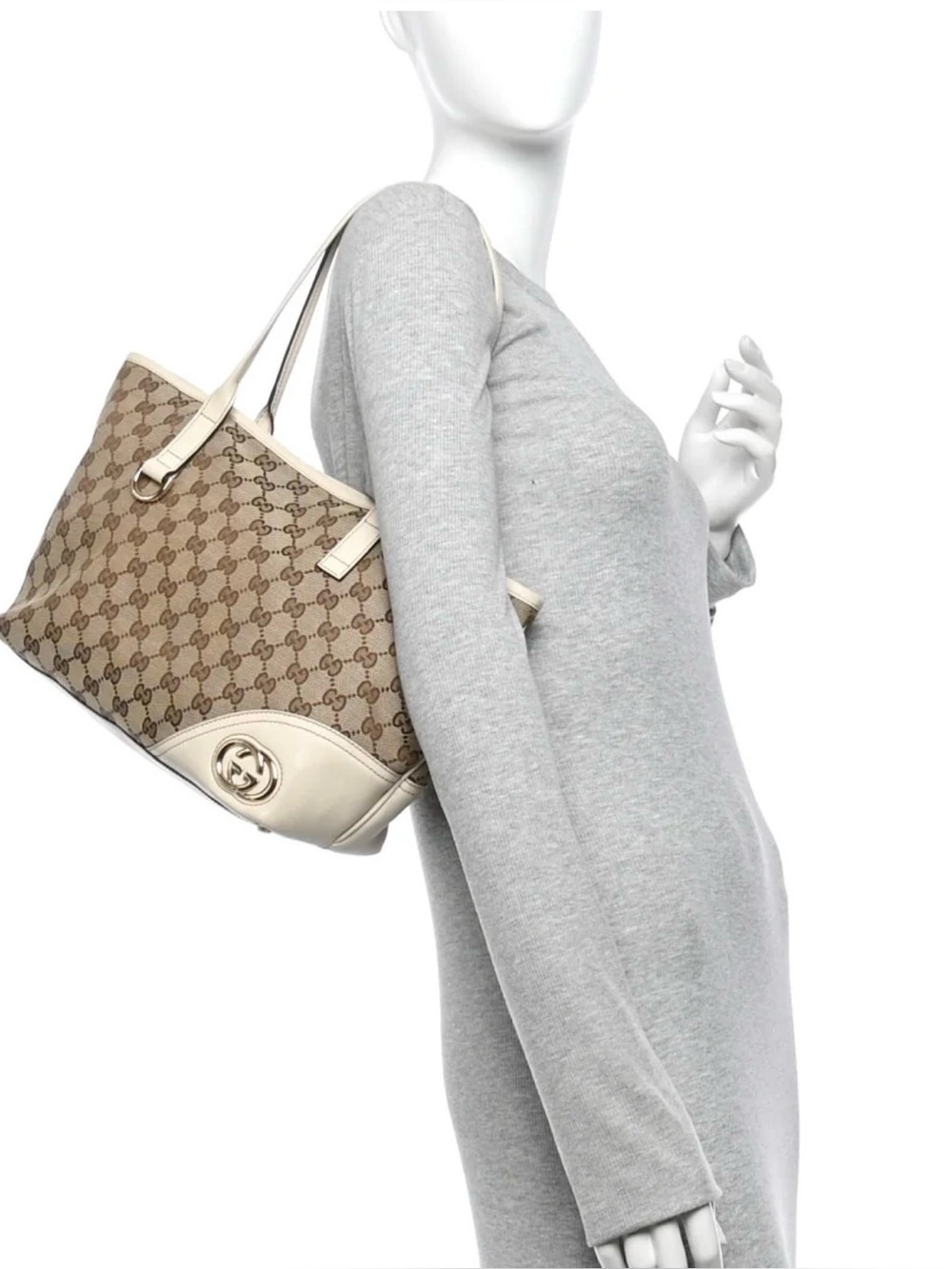 Gucci Beige GG Supreme Canvas & Leather Tote with Cream Trim